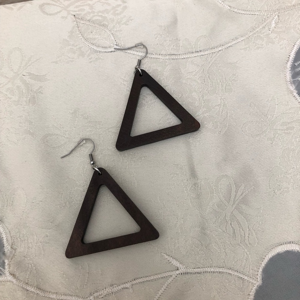 Women's Dark Brown African Natural Wooden Dangle Drop Earrings - Picture 3 of 6